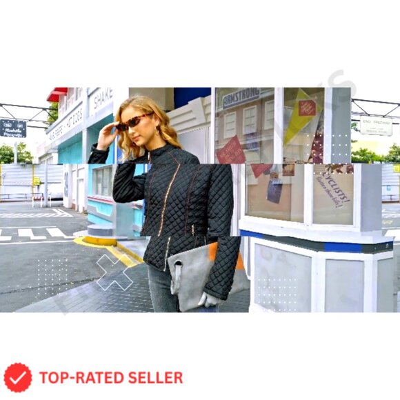 Faux Leather Jacket Studded Rivet Floral Moto Biker Short Lapel Coat - Picture 7 of 7